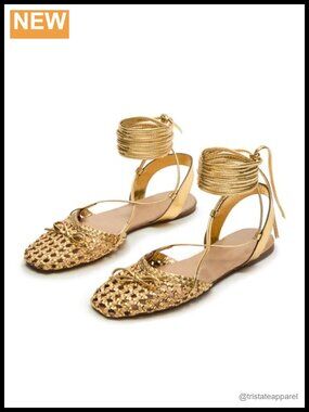 Lace Up Ballet Flats Woven Strappy Bow Closed Square Toe Summer Sandals